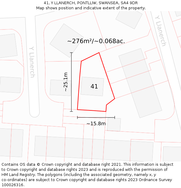 41, Y LLANERCH, PONTLLIW, SWANSEA, SA4 9DR: Plot and title map