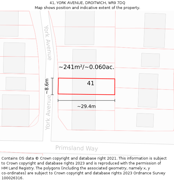 41, YORK AVENUE, DROITWICH, WR9 7DQ: Plot and title map