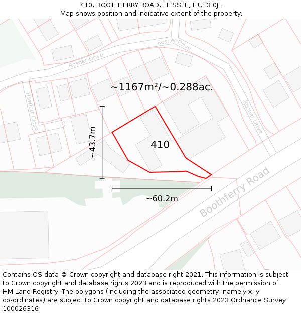 410, BOOTHFERRY ROAD, HESSLE, HU13 0JL: Plot and title map