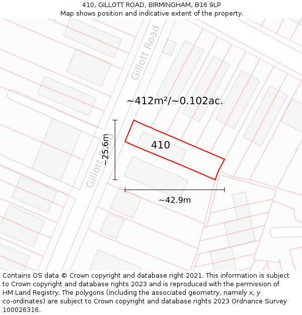 410, GILLOTT ROAD, BIRMINGHAM, B16 9LP: Plot and title map