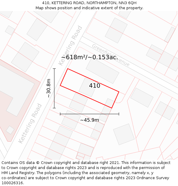 410, KETTERING ROAD, NORTHAMPTON, NN3 6QH: Plot and title map