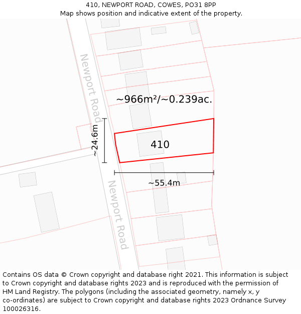 410, NEWPORT ROAD, COWES, PO31 8PP: Plot and title map