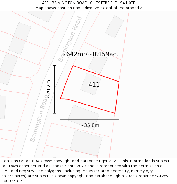 411, BRIMINGTON ROAD, CHESTERFIELD, S41 0TE: Plot and title map