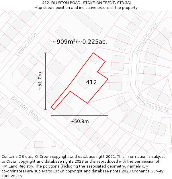 412, BLURTON ROAD, STOKE-ON-TRENT, ST3 3AJ: Plot and title map