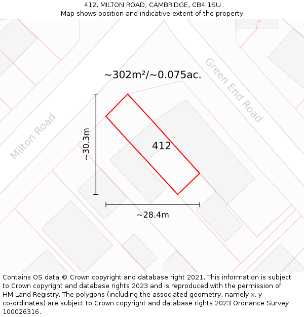 412, MILTON ROAD, CAMBRIDGE, CB4 1SU: Plot and title map