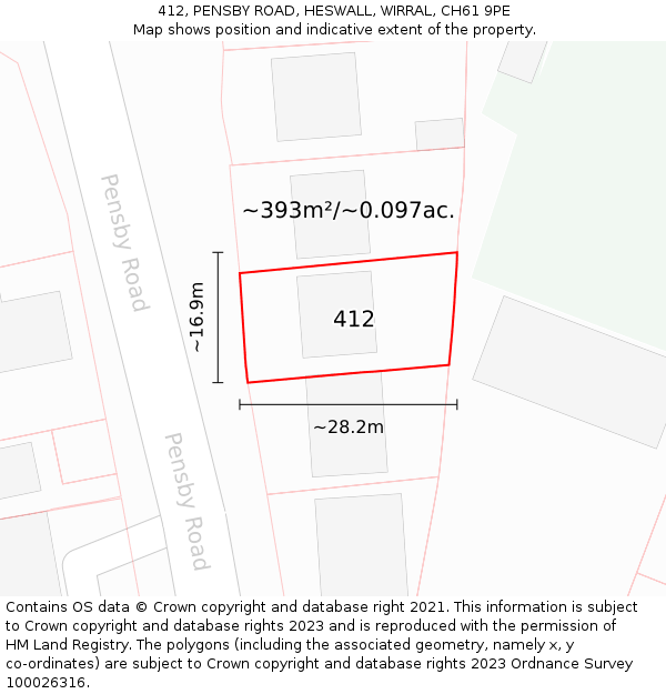 412, PENSBY ROAD, HESWALL, WIRRAL, CH61 9PE: Plot and title map