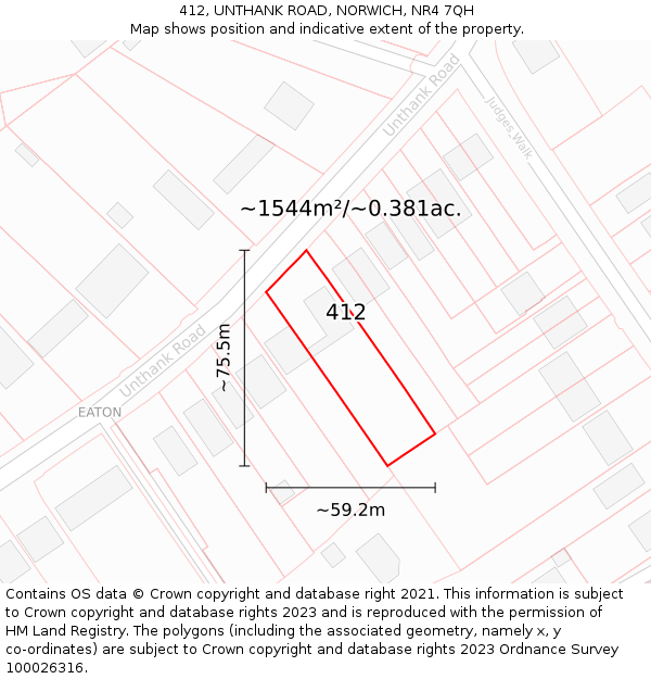 412, UNTHANK ROAD, NORWICH, NR4 7QH: Plot and title map