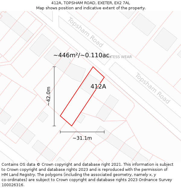 412A, TOPSHAM ROAD, EXETER, EX2 7AL: Plot and title map