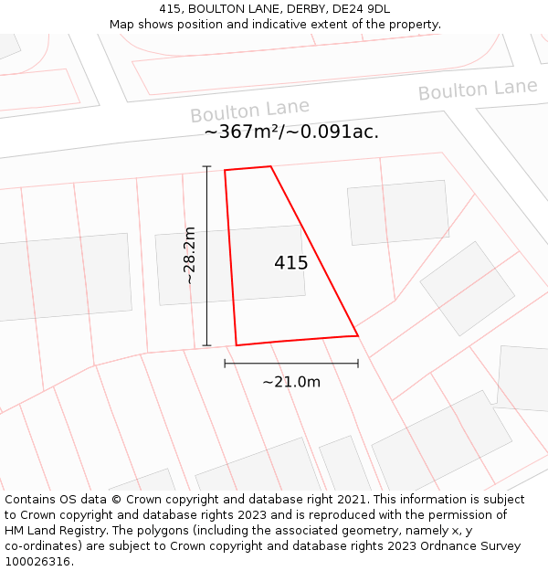 415, BOULTON LANE, DERBY, DE24 9DL: Plot and title map