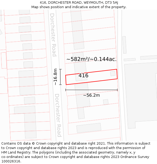 416, DORCHESTER ROAD, WEYMOUTH, DT3 5AJ: Plot and title map