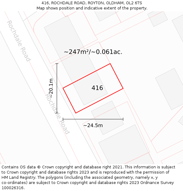 416, ROCHDALE ROAD, ROYTON, OLDHAM, OL2 6TS: Plot and title map