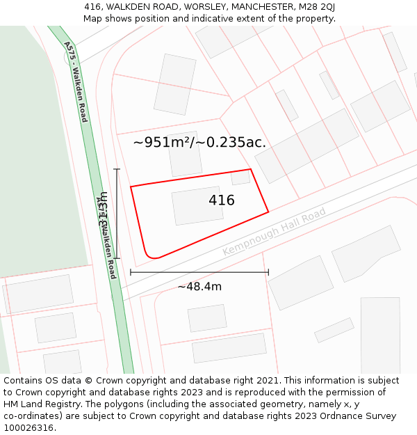 416, WALKDEN ROAD, WORSLEY, MANCHESTER, M28 2QJ: Plot and title map