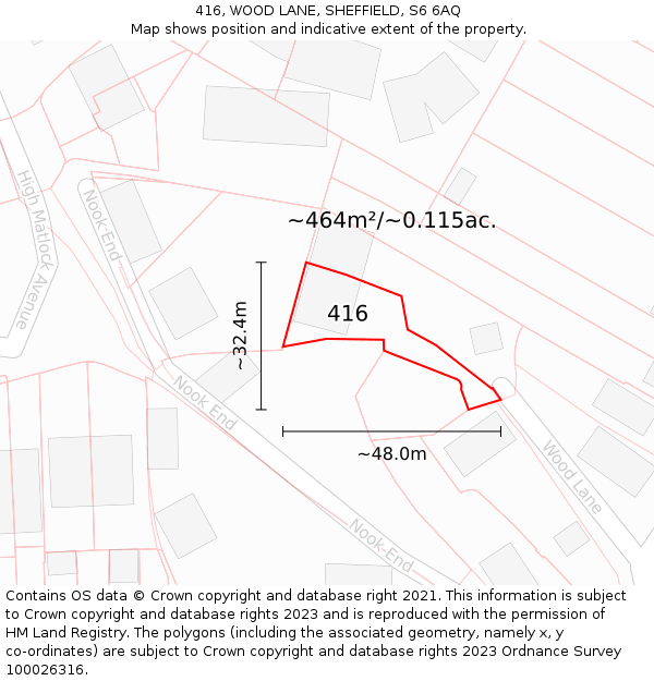 416, WOOD LANE, SHEFFIELD, S6 6AQ: Plot and title map