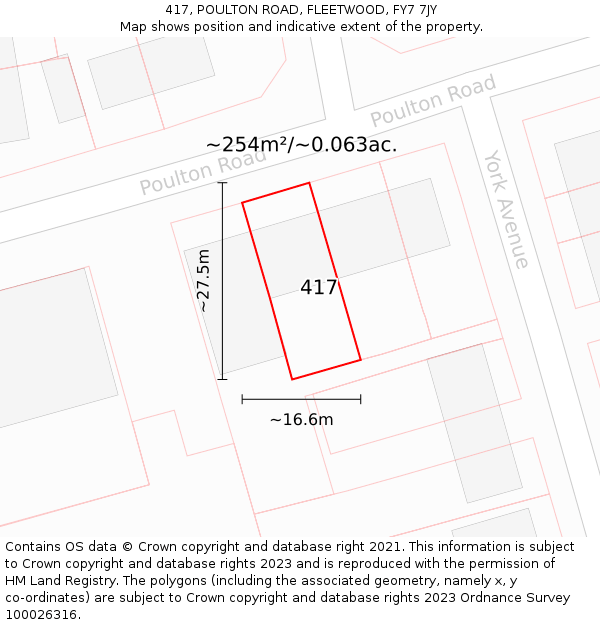 417, POULTON ROAD, FLEETWOOD, FY7 7JY: Plot and title map