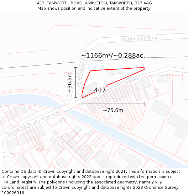 417, TAMWORTH ROAD, AMINGTON, TAMWORTH, B77 4AG: Plot and title map