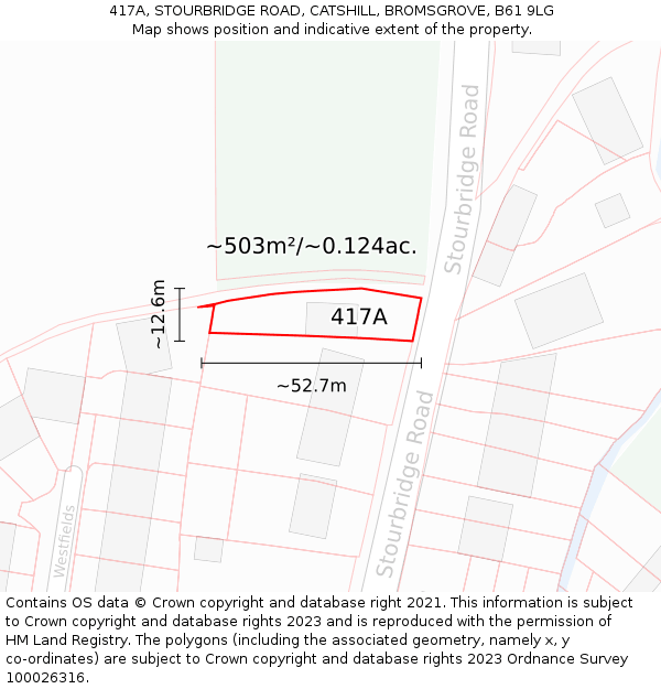 417A, STOURBRIDGE ROAD, CATSHILL, BROMSGROVE, B61 9LG: Plot and title map