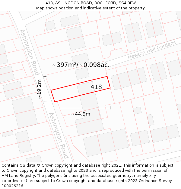 418, ASHINGDON ROAD, ROCHFORD, SS4 3EW: Plot and title map