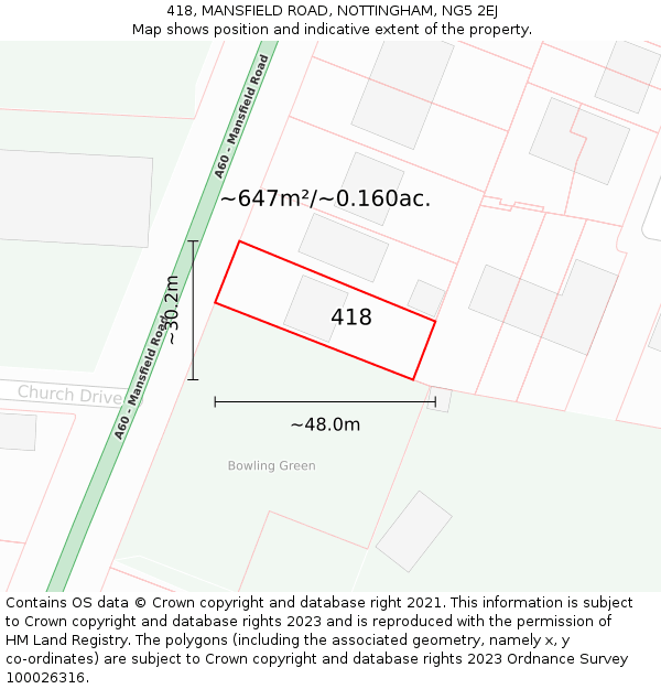 418, MANSFIELD ROAD, NOTTINGHAM, NG5 2EJ: Plot and title map