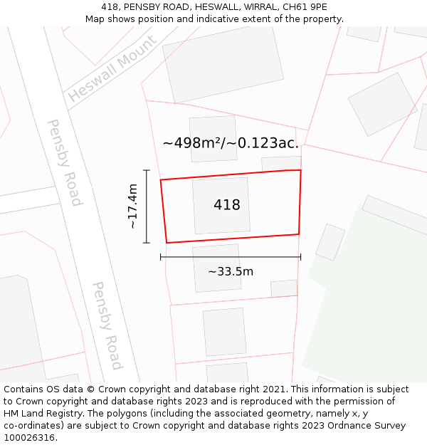 418, PENSBY ROAD, HESWALL, WIRRAL, CH61 9PE: Plot and title map