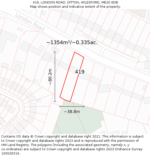 419, LONDON ROAD, DITTON, AYLESFORD, ME20 6DB: Plot and title map