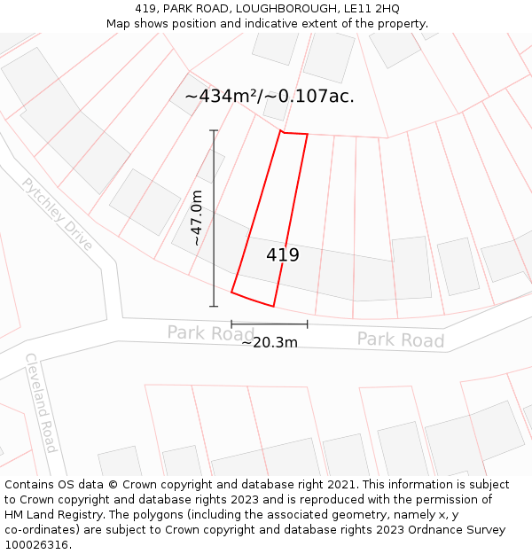 419, PARK ROAD, LOUGHBOROUGH, LE11 2HQ: Plot and title map