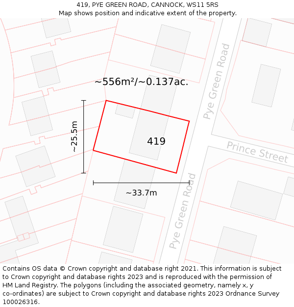 419, PYE GREEN ROAD, CANNOCK, WS11 5RS: Plot and title map