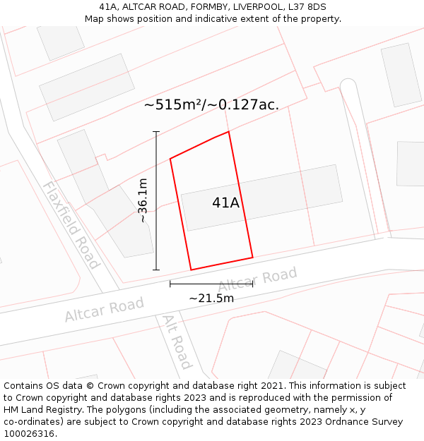 41A, ALTCAR ROAD, FORMBY, LIVERPOOL, L37 8DS: Plot and title map