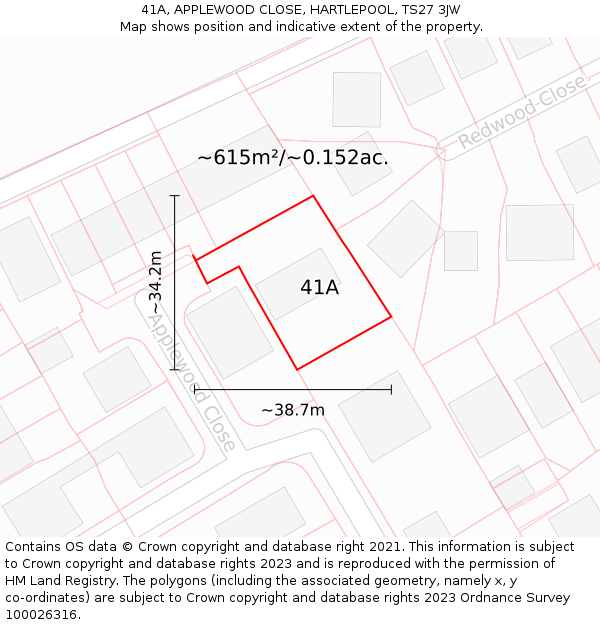 41A, APPLEWOOD CLOSE, HARTLEPOOL, TS27 3JW: Plot and title map