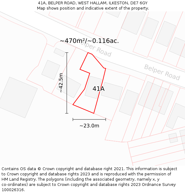 41A, BELPER ROAD, WEST HALLAM, ILKESTON, DE7 6GY: Plot and title map