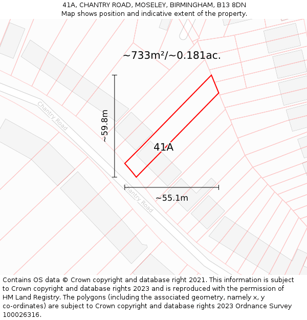 41A, CHANTRY ROAD, MOSELEY, BIRMINGHAM, B13 8DN: Plot and title map