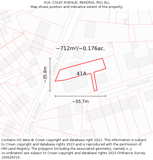 41A, COLEY AVENUE, READING, RG1 6LL: Plot and title map