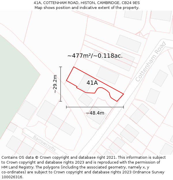 41A, COTTENHAM ROAD, HISTON, CAMBRIDGE, CB24 9ES: Plot and title map