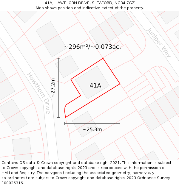 41A, HAWTHORN DRIVE, SLEAFORD, NG34 7GZ: Plot and title map