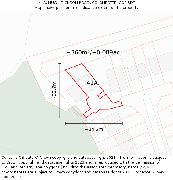 41A, HUGH DICKSON ROAD, COLCHESTER, CO4 5DE: Plot and title map