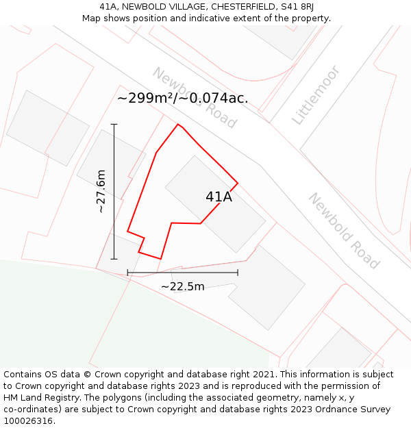 41A, NEWBOLD VILLAGE, CHESTERFIELD, S41 8RJ: Plot and title map