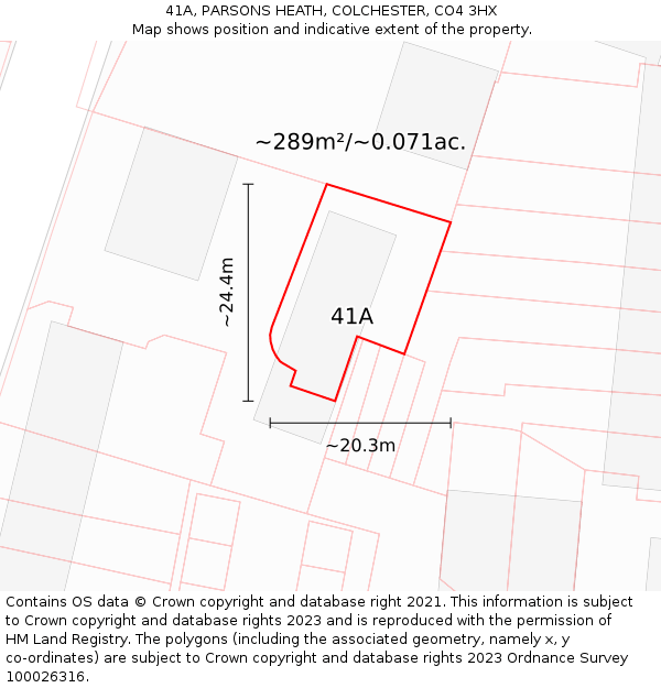 41A, PARSONS HEATH, COLCHESTER, CO4 3HX: Plot and title map