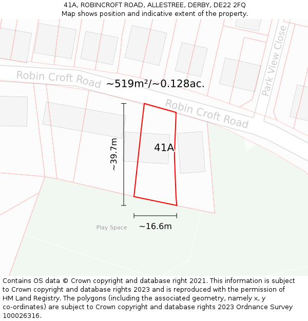 41A, ROBINCROFT ROAD, ALLESTREE, DERBY, DE22 2FQ: Plot and title map