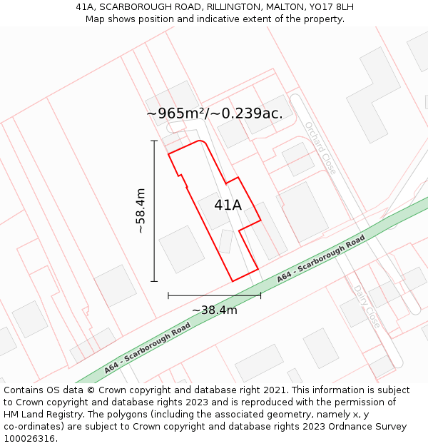 41A, SCARBOROUGH ROAD, RILLINGTON, MALTON, YO17 8LH: Plot and title map