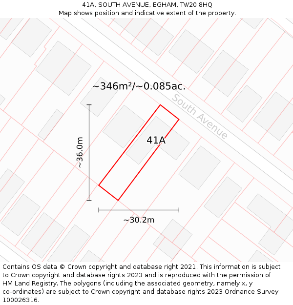 41A, SOUTH AVENUE, EGHAM, TW20 8HQ: Plot and title map