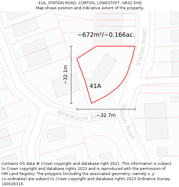 41A, STATION ROAD, CORTON, LOWESTOFT, NR32 5HQ: Plot and title map