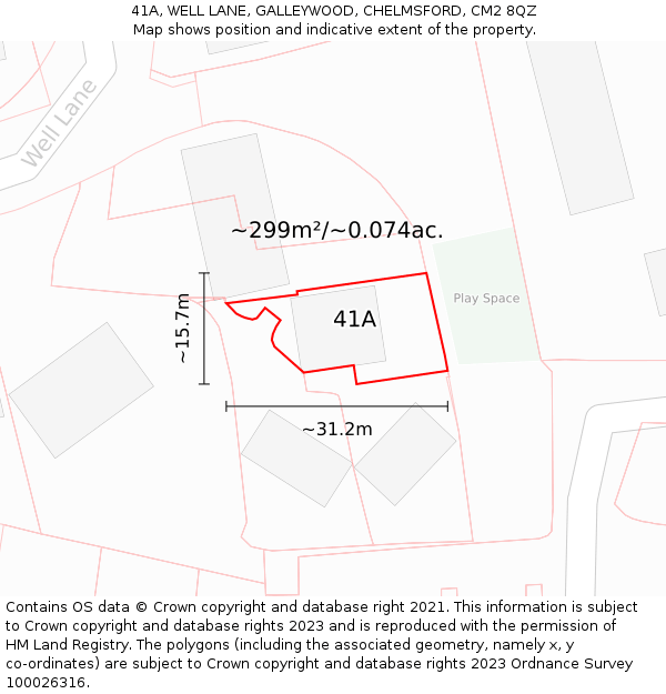 41A, WELL LANE, GALLEYWOOD, CHELMSFORD, CM2 8QZ: Plot and title map