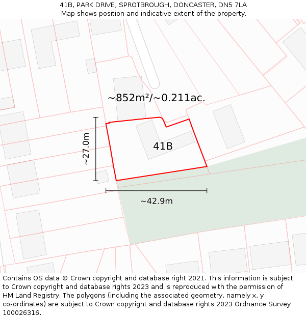 41B, PARK DRIVE, SPROTBROUGH, DONCASTER, DN5 7LA: Plot and title map