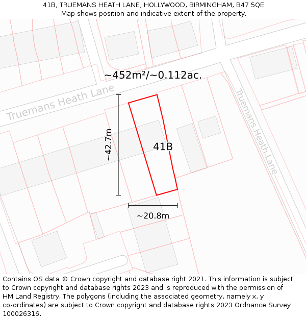 41B, TRUEMANS HEATH LANE, HOLLYWOOD, BIRMINGHAM, B47 5QE: Plot and title map