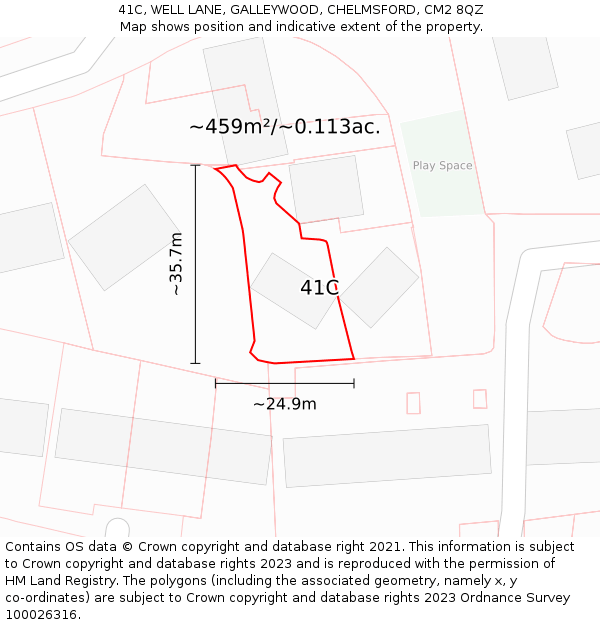 41C, WELL LANE, GALLEYWOOD, CHELMSFORD, CM2 8QZ: Plot and title map