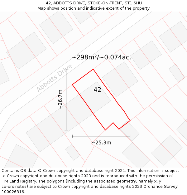 42, ABBOTTS DRIVE, STOKE-ON-TRENT, ST1 6HU: Plot and title map