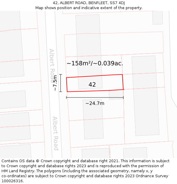 42, ALBERT ROAD, BENFLEET, SS7 4DJ: Plot and title map