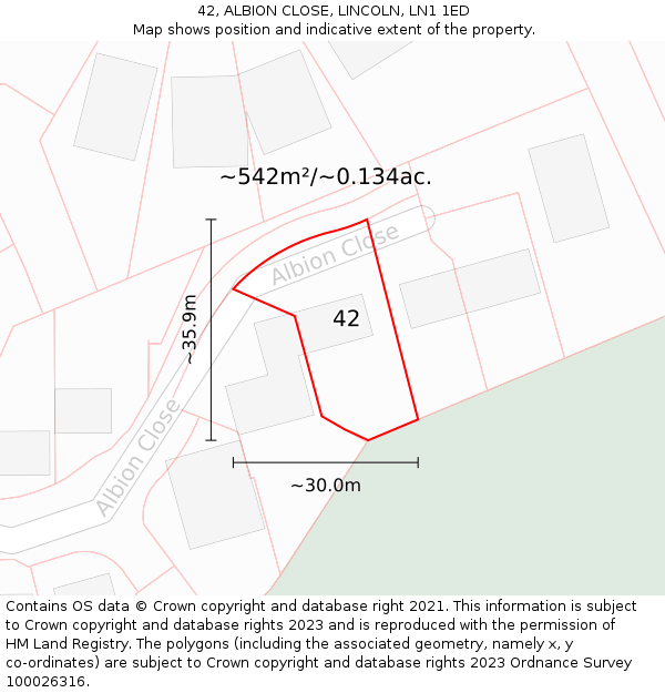 42, ALBION CLOSE, LINCOLN, LN1 1ED: Plot and title map