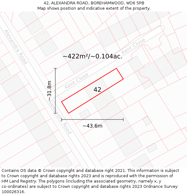 42, ALEXANDRA ROAD, BOREHAMWOOD, WD6 5PB: Plot and title map
