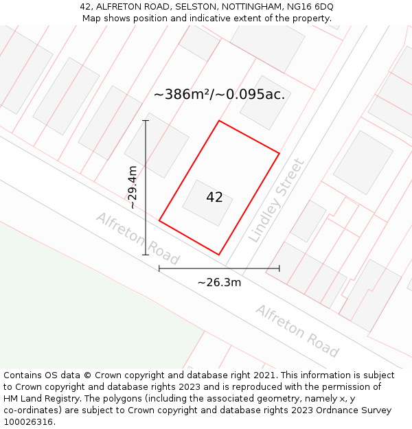 42, ALFRETON ROAD, SELSTON, NOTTINGHAM, NG16 6DQ: Plot and title map