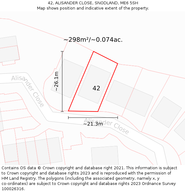 42, ALISANDER CLOSE, SNODLAND, ME6 5SH: Plot and title map